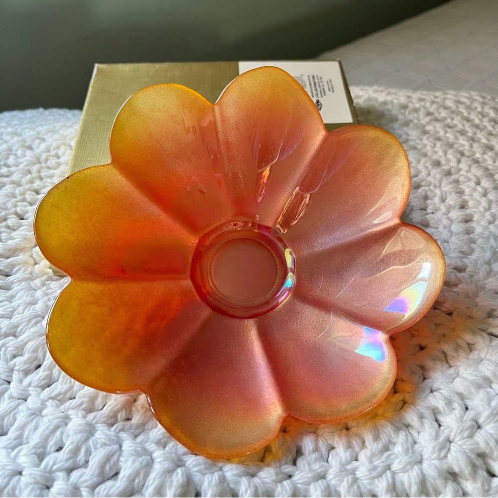 NWT~Flower Candy/Accent Dish~Glass~Frosted~Orange